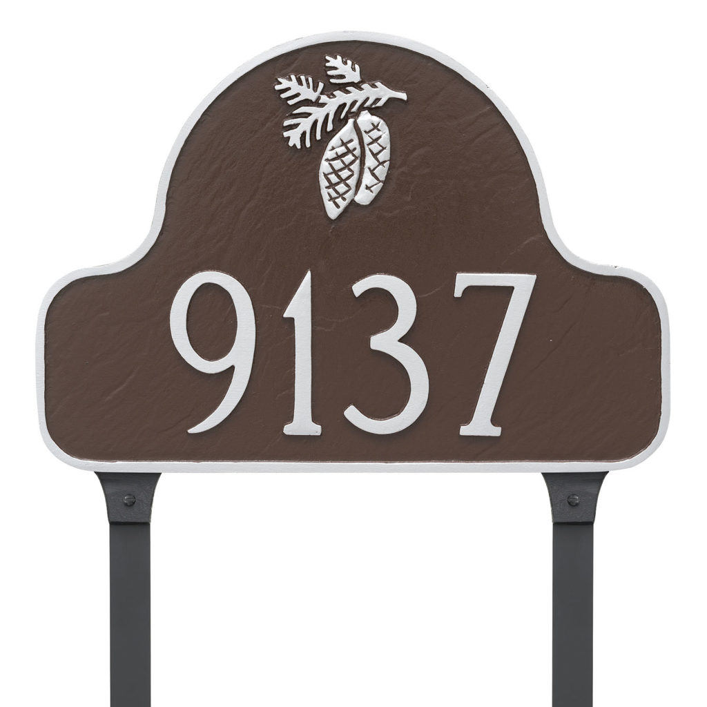 pinecone-arch-address-sign-plaque-with-lawn-stakes-montague-metal